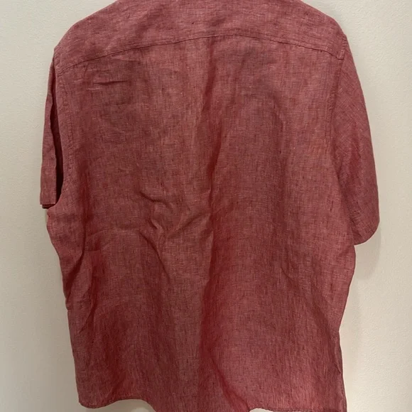 LL Bean Men’s Red Linen Short Sleeve Button Down Collared Shirt Size L - Picture 3 of 3